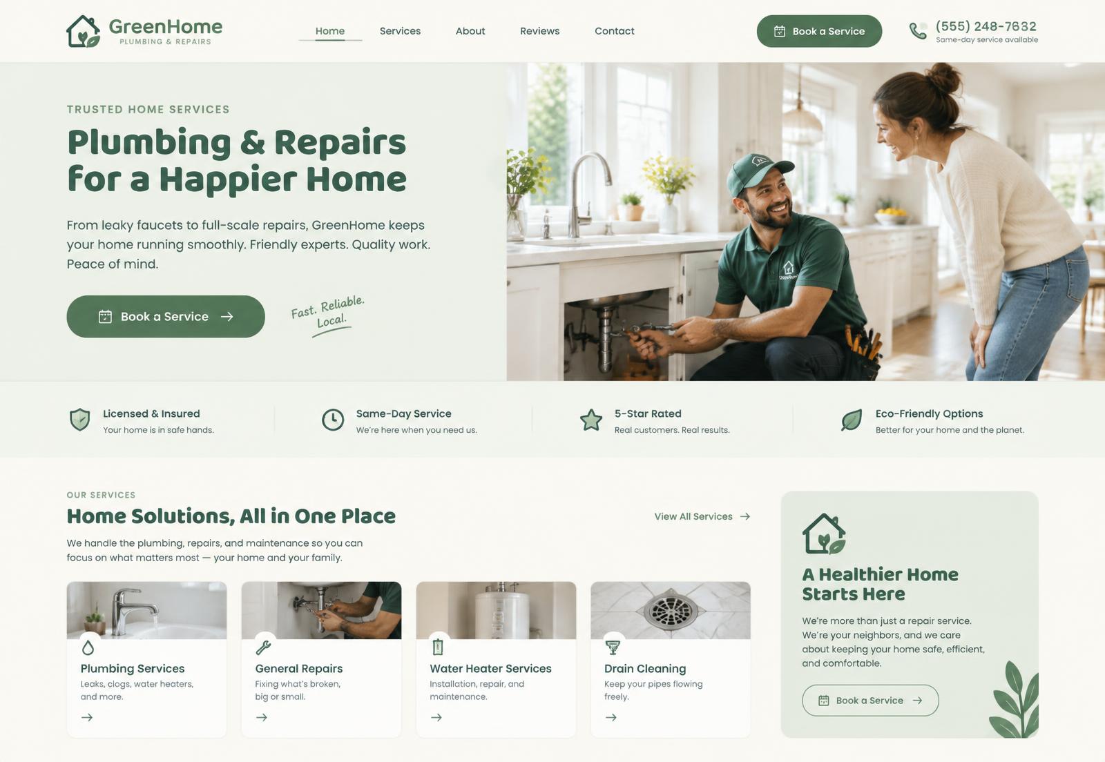 GreenHome Services concept website homepage design